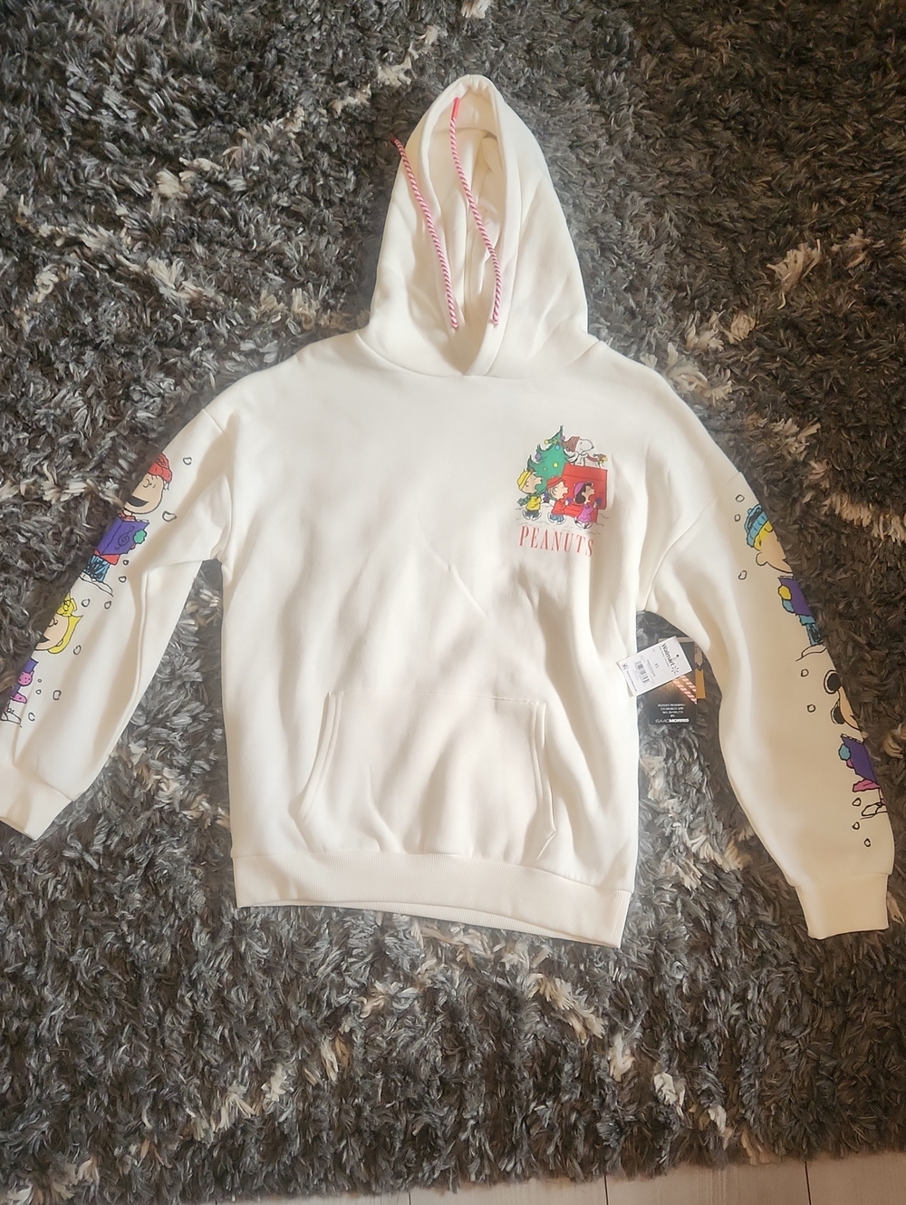 Peanuts White Hoodie with Colorful Cartoon Sleeve Graphics